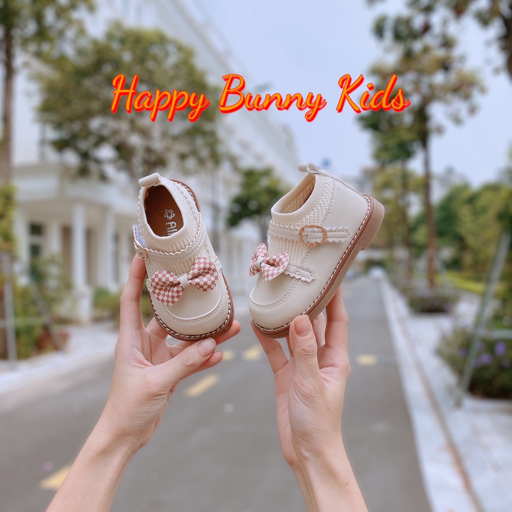 Boots Giày Cổ Chun Quai Dính Kèm Nơ 2 Màu Cực Xinh Cho Bé Gái 0-3 Tuổi KB159
