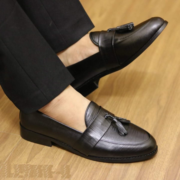 Giày tây gắn nơ da bò nam , Giày nam da bò cao cấp Bảo Hành 12 Tháng