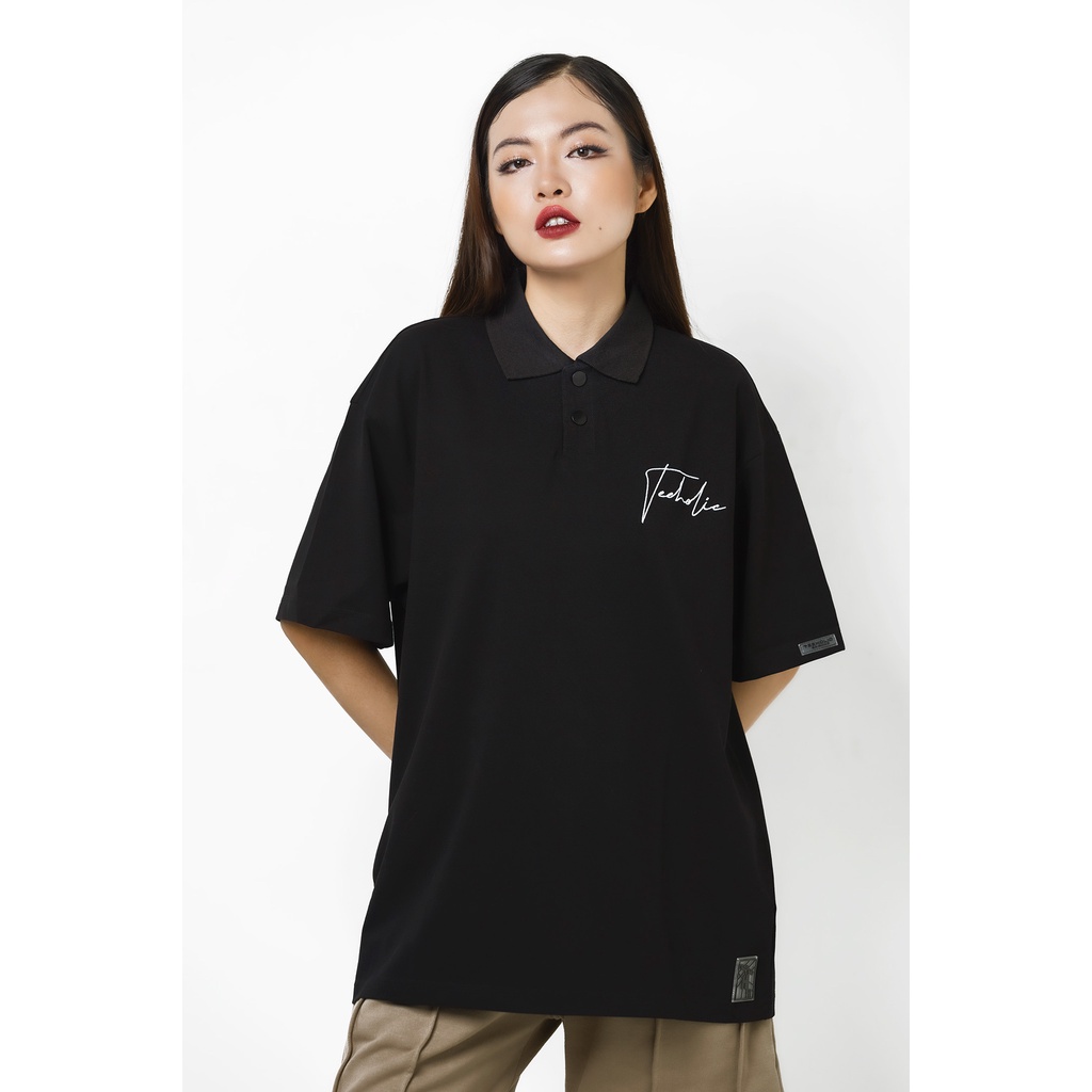 Áo Polo Form Rộng Unisex Thêu Logo TeeHolic Màu Đen - THS