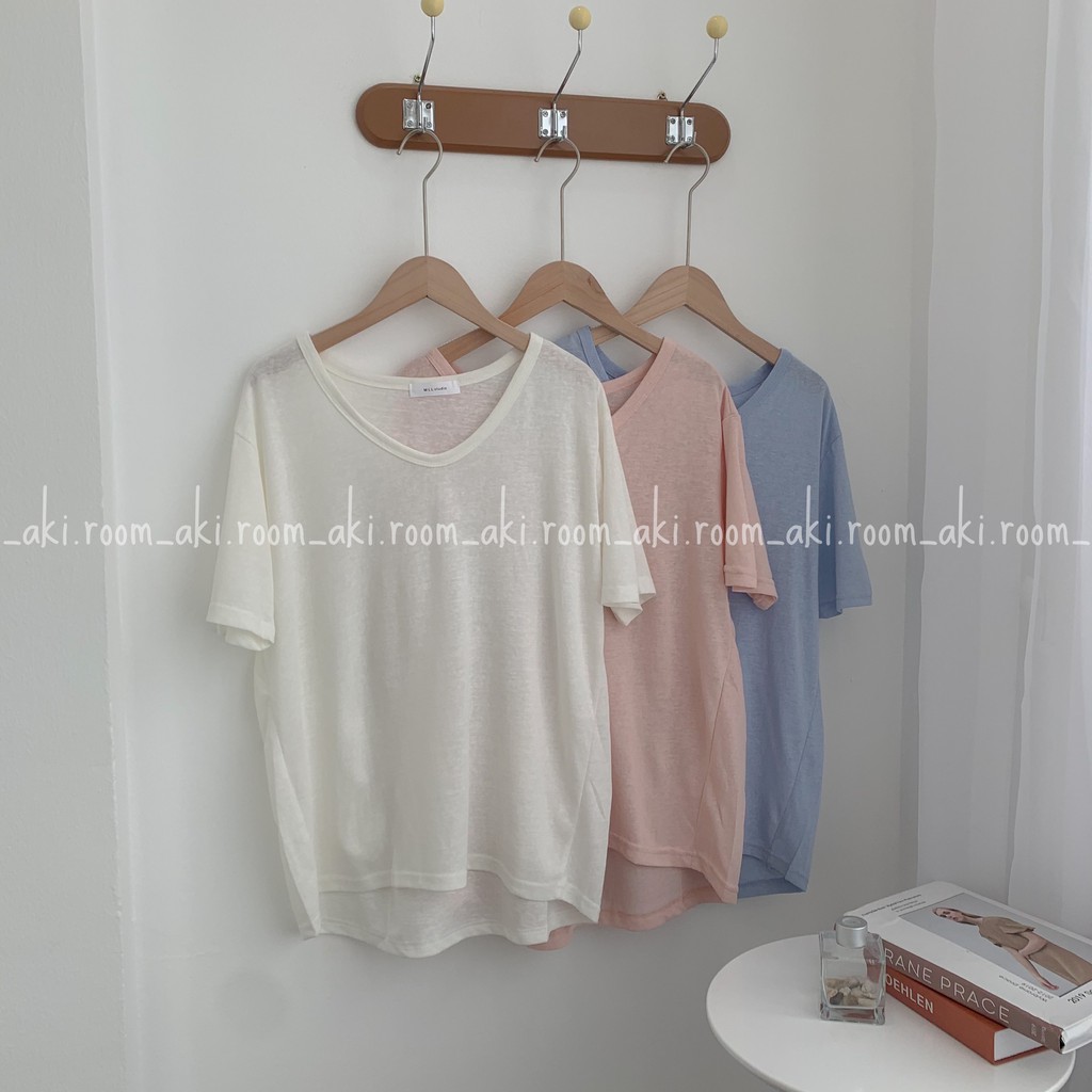 Áo thun giấy trơn, áo phông giấy trơn cổ bầu chất mát form rộng MLL | BigBuy360 - bigbuy360.vn