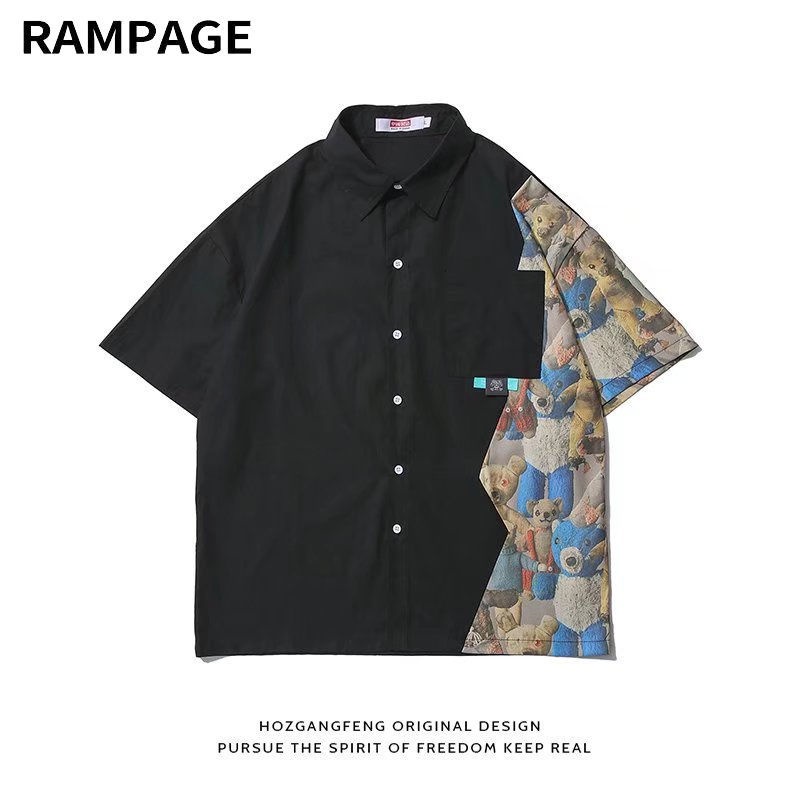 Áo Sơ Mi Ngắn Tay In Hình Gấu RAMPAGE Dễ Thương Cho Nam