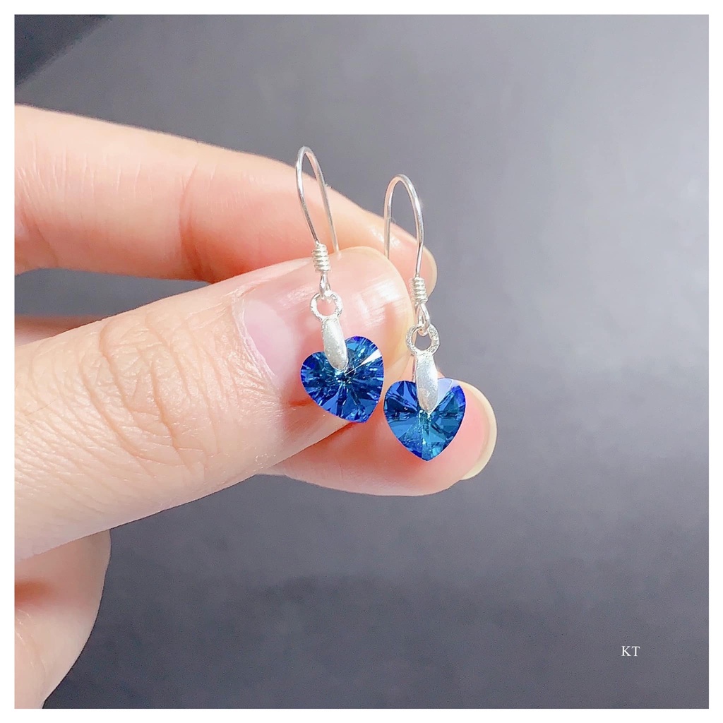 Bông tai tim đá xanh dương bạc ta