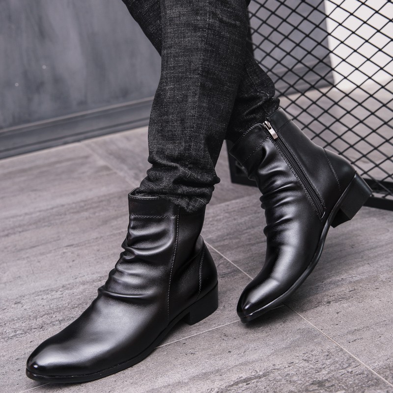 Giày boot da bóng cổ cao phong cách Anh thời trang cho nam | BigBuy360 - bigbuy360.vn