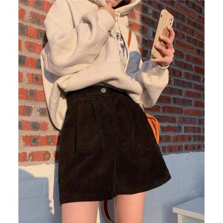 Quần Short Nhung Ống Rộng Lưng Cao Thời Trang Mùa Thu Cho Nữ