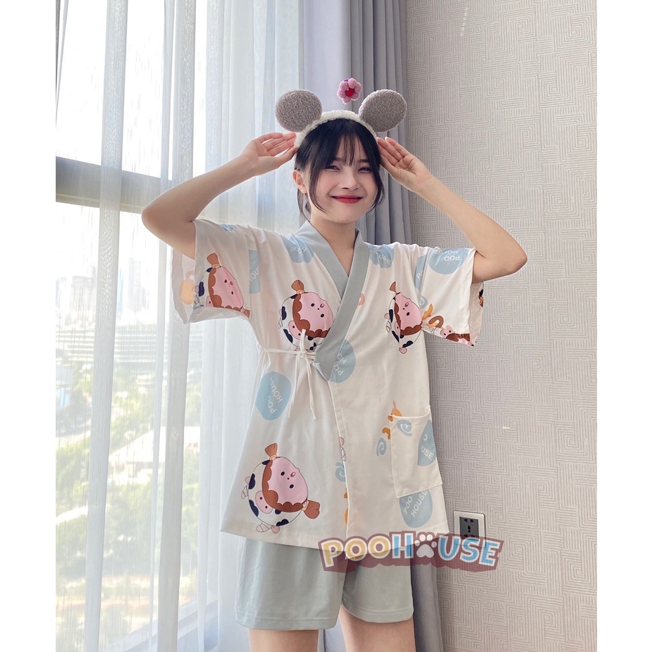 [Deal mua kèm] Đồ bộ nữ, bộ đồ ngủ kimono pijama cộc tay mặc nhà chất liệu cotton kiểu Nhật - Poohouse KIMONO-MUAKEM