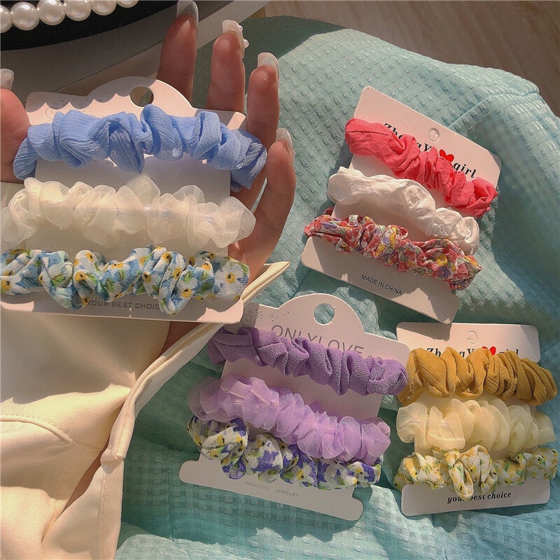 Set 3 dây buộc tóc họa tiết hoa thời trang mùa xuân dễ thương