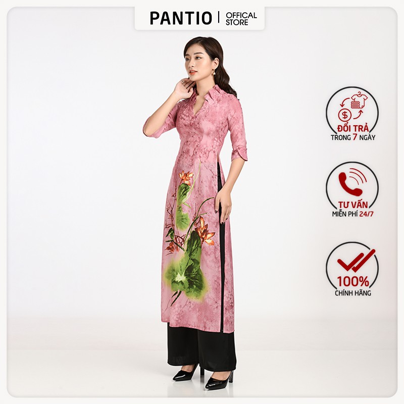 Áo dài nữ cổ chữ V cách điệu tay lỡ hoạ tiết hoa BDA50017 - PANTIO