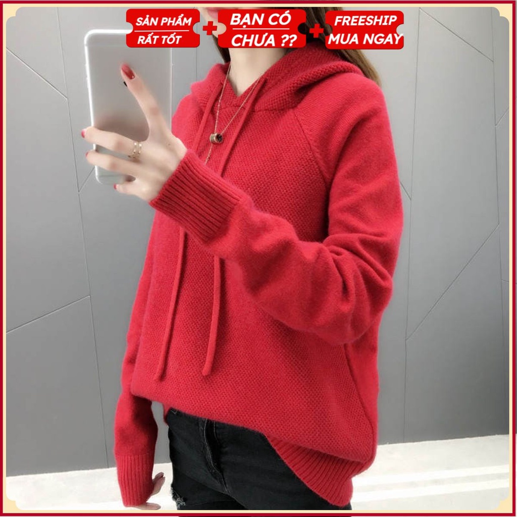 Áo Len Nữ Có Mũ Dáng Áo Hoodie Chất Dầy Dặn Phong Cách Thời Trang Hàn Quốc GC36955