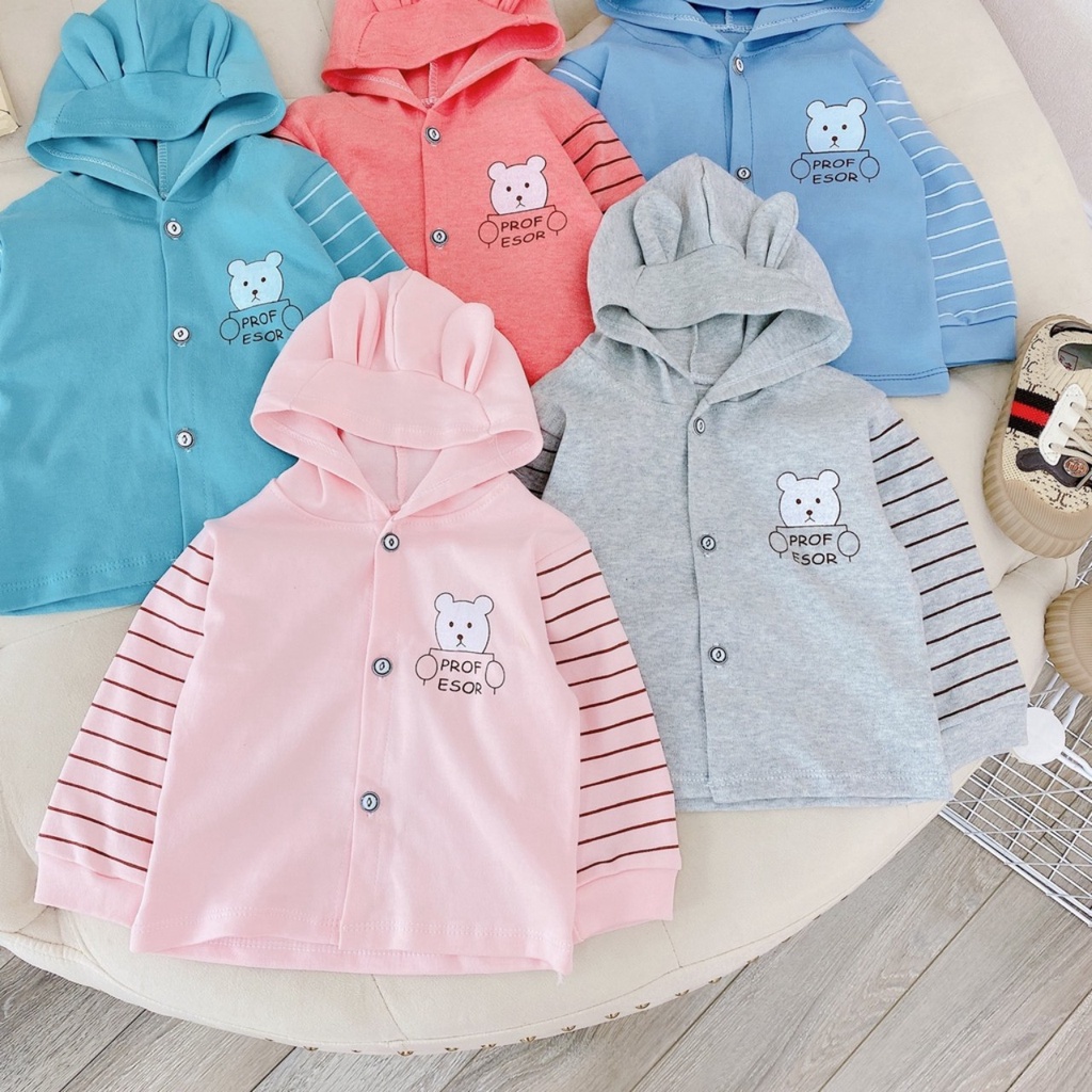 Áo khoác nhẹ chất liệu cotton nỉ có mũ, áo khoác chống nắng cho bé trai bé gái 5-16kg
