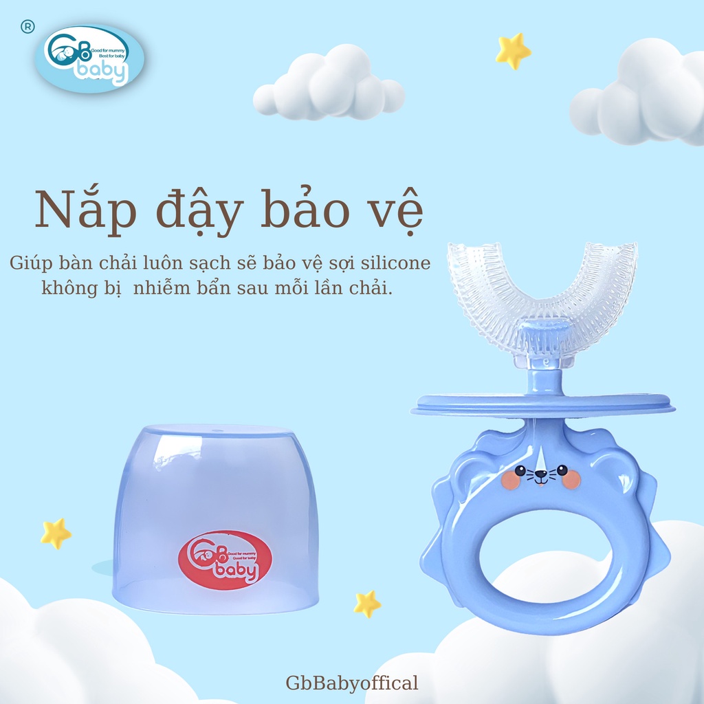 Bàn chải đánh răng cho bé Gb Baby, Bàn chải đánh răng chữ U có nắp đậy tiện lợi, chất liệu silicone siêu mềm