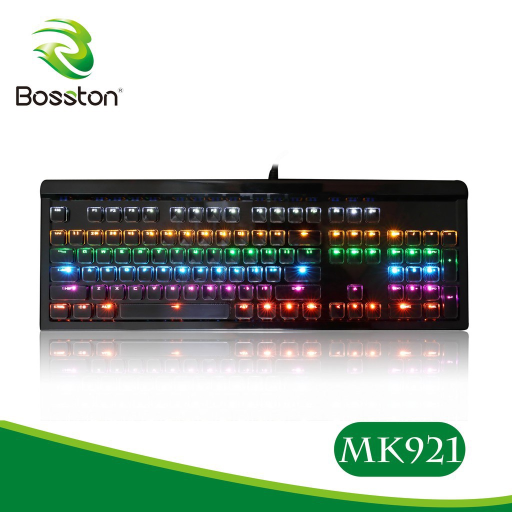 Bàn phím cơ blue switch Bosston MK921 led 9 chế độ-Keycaps khắc laser chống bay