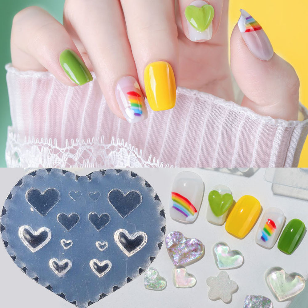 [Hàng mới về] Khuôn silicone tạo hình trái tim 3D trang trí móng tay tiện dụng cho salon