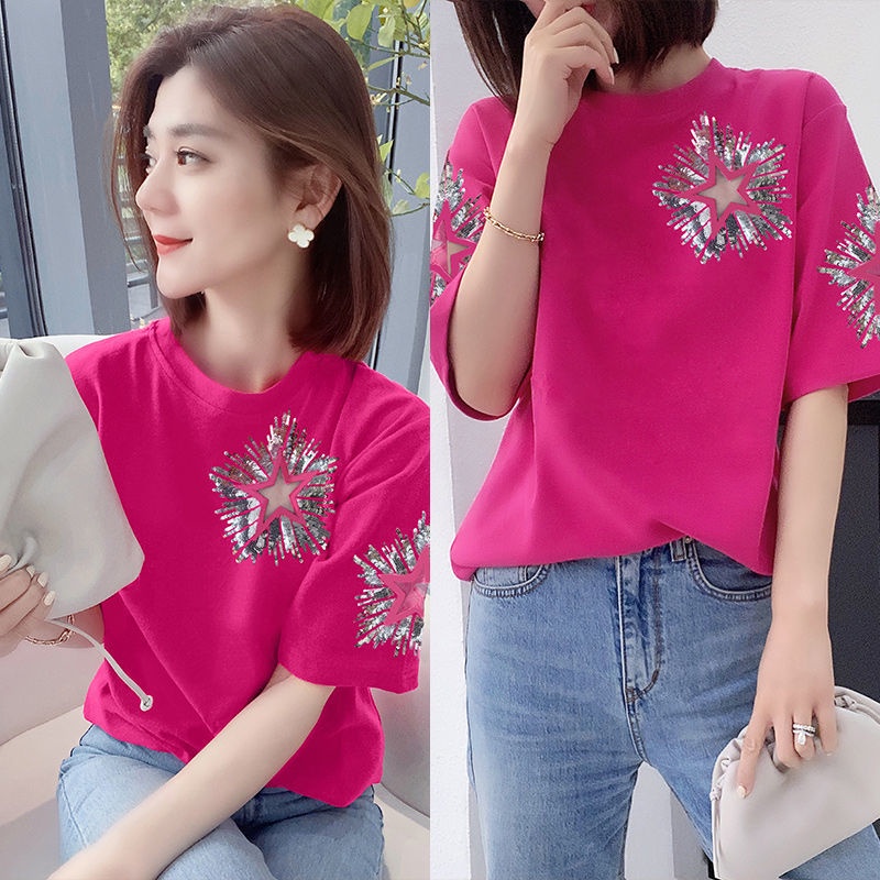 Áo Thun Cotton Tay Ngắn Màu Đỏ Trơn Thời Trang Mùa Hè Phong Cách Châu Âu Mới