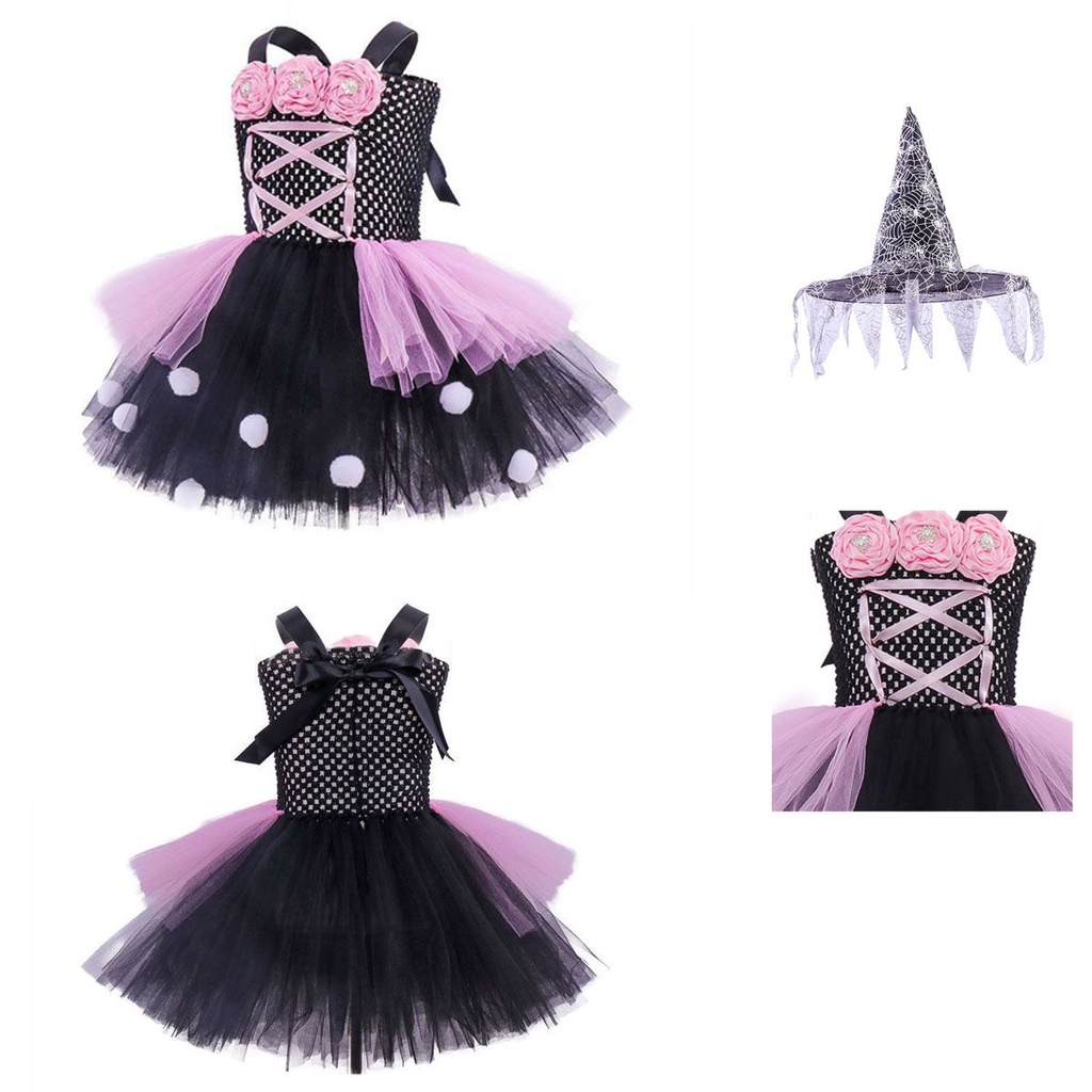 Set đầm mũ hóa trang phù thủy Halloween thích hợp cho bé gái