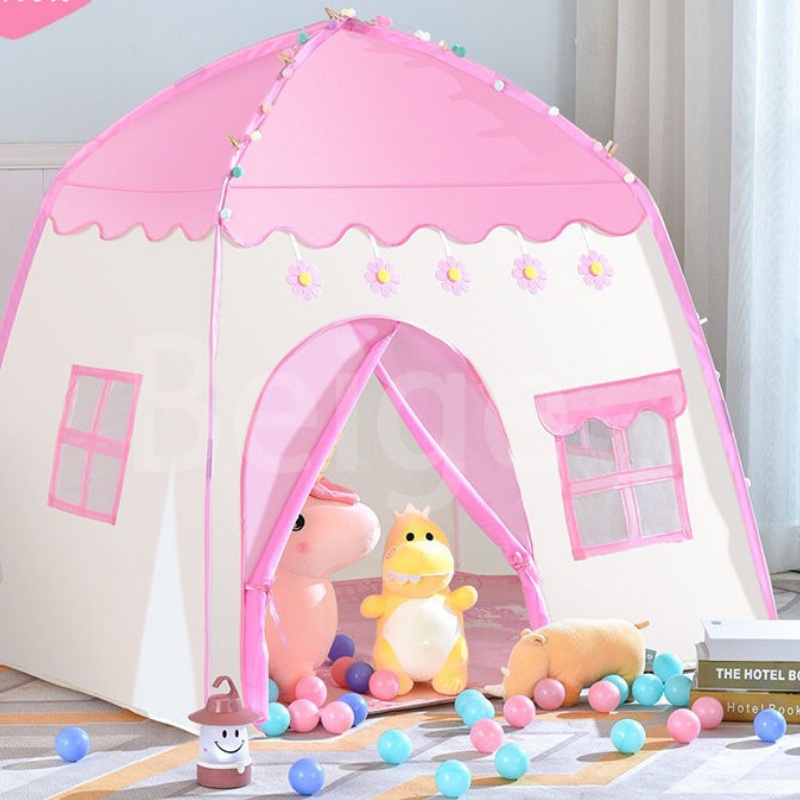 Lều Công Chúa Hoàng Tử Cắm Trại Cho Bé, Nha Leu Cho Be Hai Màu Xanh Hồng Tặng Kèm Đệm Hapo