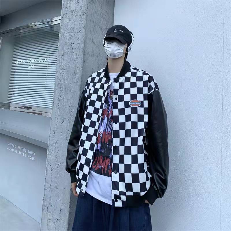 Áo khoác kẻ sọc nữ  Áo khoác da dáng rộng họa tiết sọc caro màu trắng đen phong cách năng động thời trang cho nam và nữ