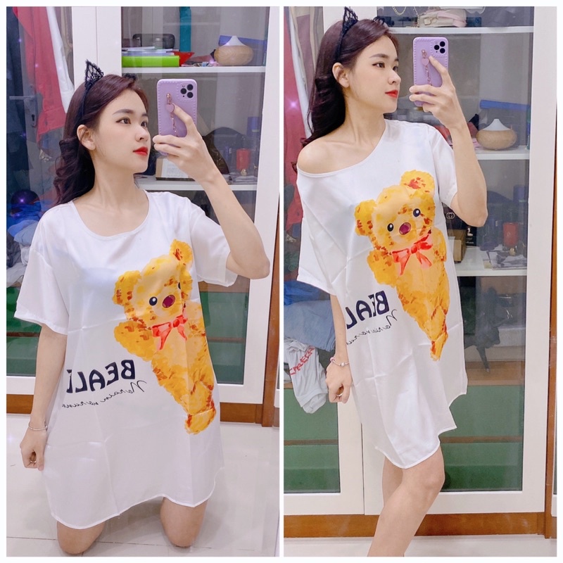Đầm lụa phi bóng Pijama 🌸 Váy ngủ - Freesize dưới 75kg