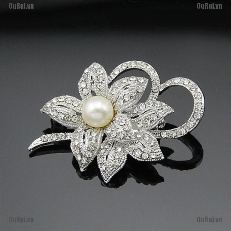 (FCC) Ghim Cài Áo Hình Hoa Đính Đá Và Ngọc Trai Nhân Tạo