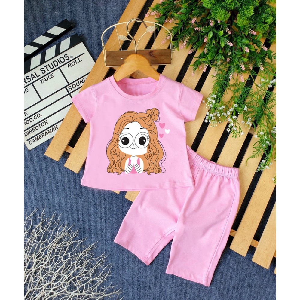 ( Khuyến mãi ) Comcbo 3 Bộ bé gái hình cô bé gái đeo mắt kinh tóc vàng cho bé từ 6-28kg .BDBG52. .