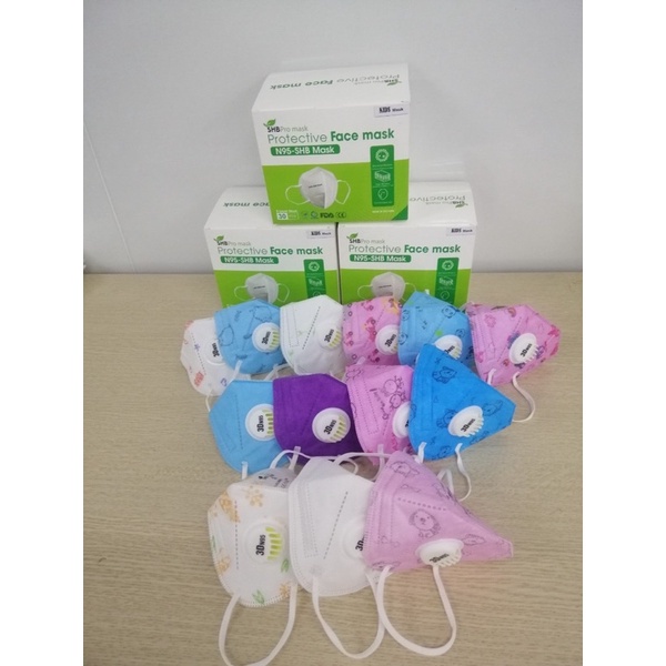 Khẩu Trang SHB Pro Mask N95 Trẻ Em Có Van Hiệu Quả Lọc &gt;95% Bụi Mịn PM2.5 hộp 20 chiếc (Hàng Chuẩn - Chính Hãng)