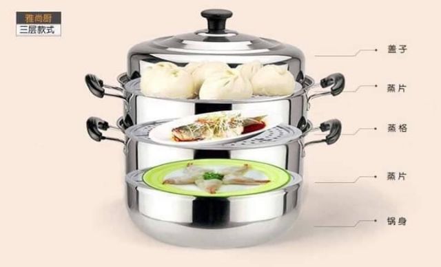 [GIÁ RẺ ] Nồi hấp inox 3  tầng hiện đại kích thước lớn, có thể sử dụng trên mọi loại bếp .