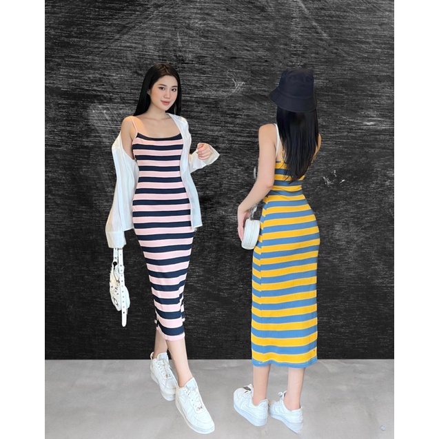 (sẵn kho) đầm thun maxi sọc màu 849 - xưởng may chuyên sỉ - uyên huỳnh stock
