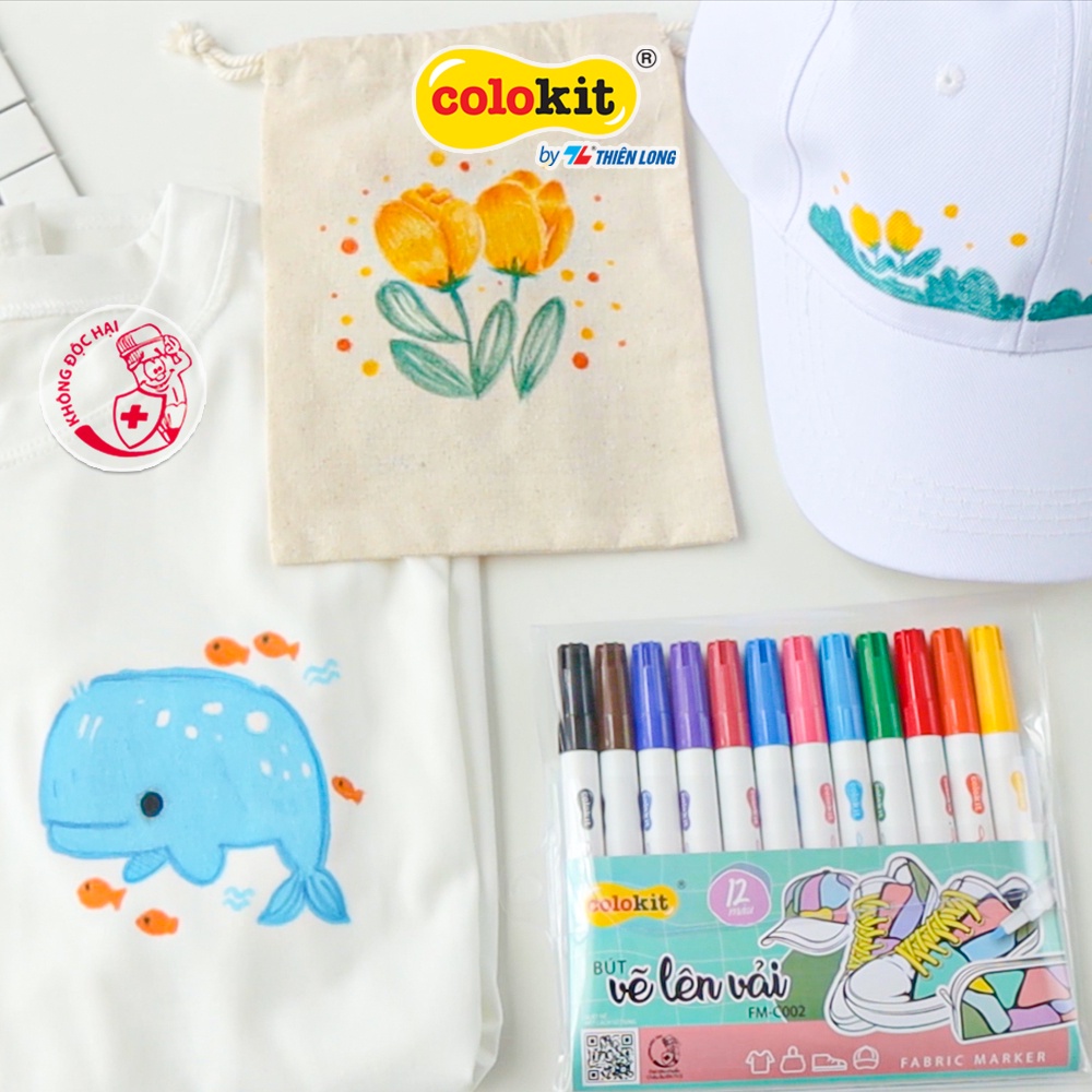 [Mã LIFEMC07BPABAU giảm 20k đơn 99k] Bút vẽ lên vải 12 màu Fabric Marker Thiên Long Colokit FM-C002