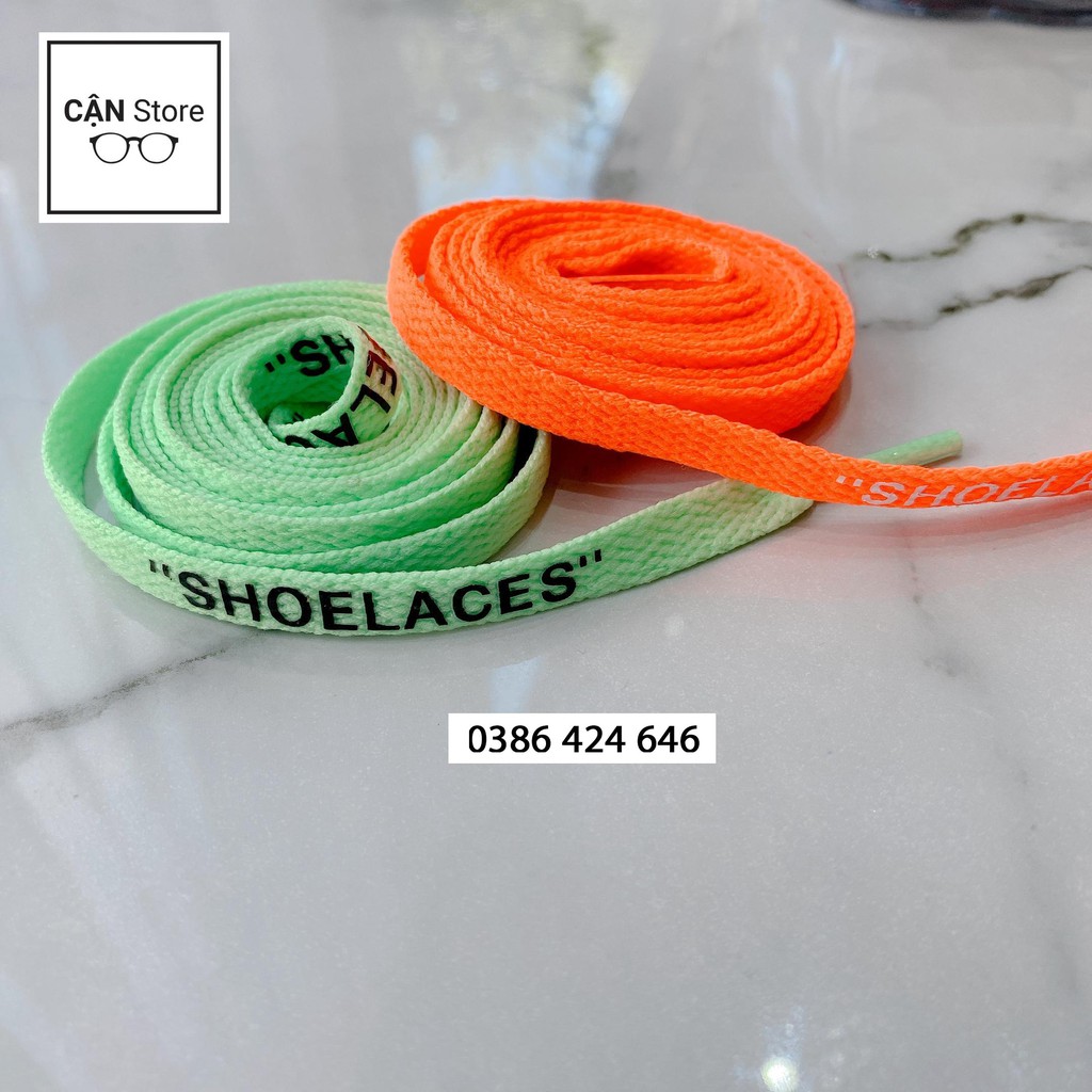 Dây giày dẹt Off White có chữ SHOELACES ở đuôi (có clip + ảnh chụp thật)