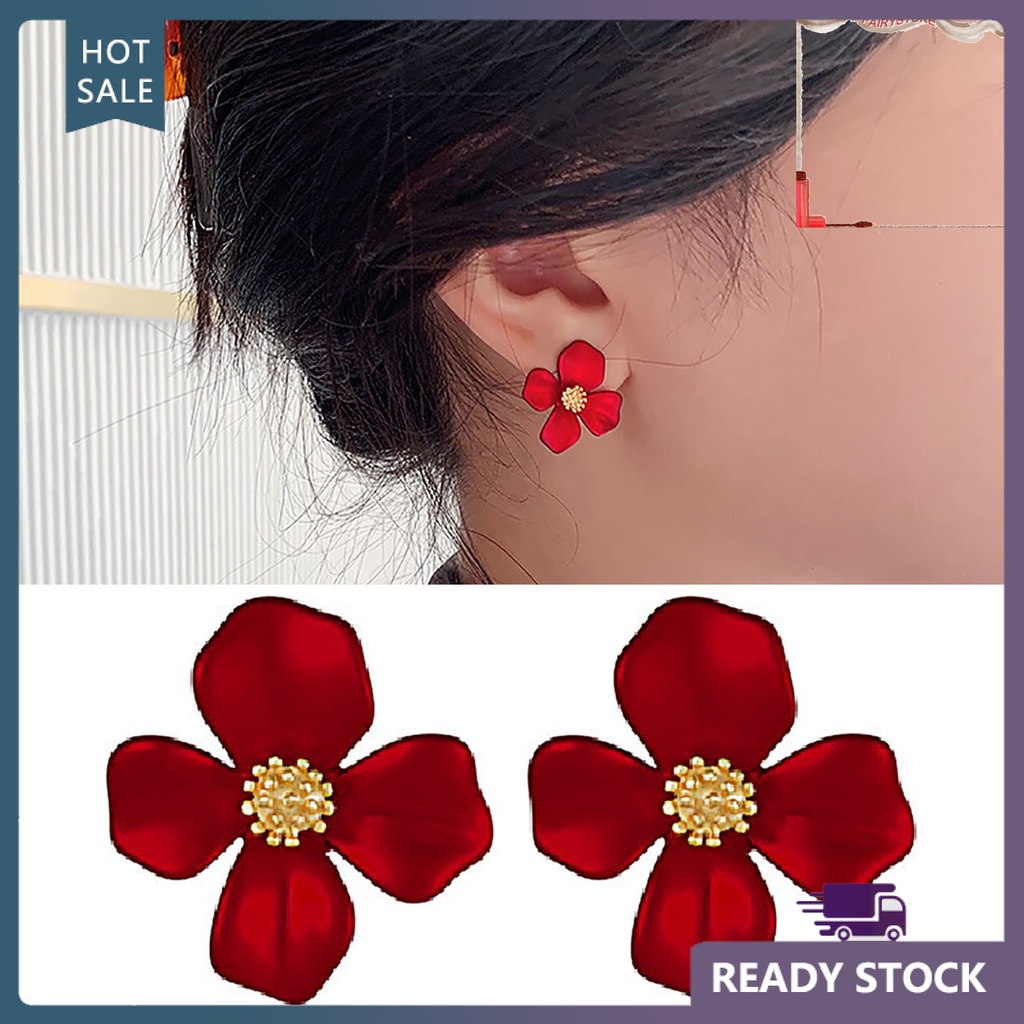 1 Đôi Bông Tai Hình Hoa Đỏ Ngọt Ngào Cho Nữ