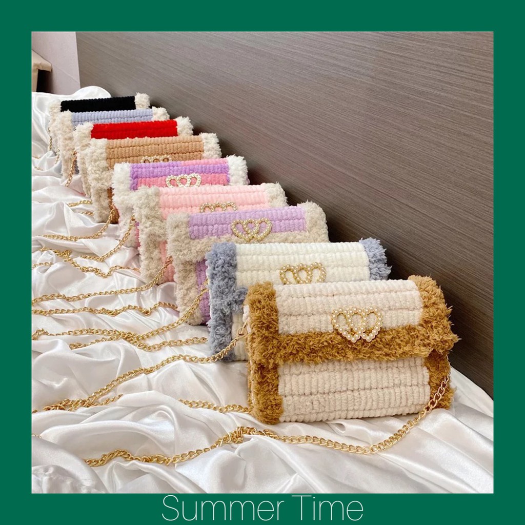 Túi tự đan lông phối màu sang chảnh (Set nguyên liệu làm túi), DIY, túi handmade
