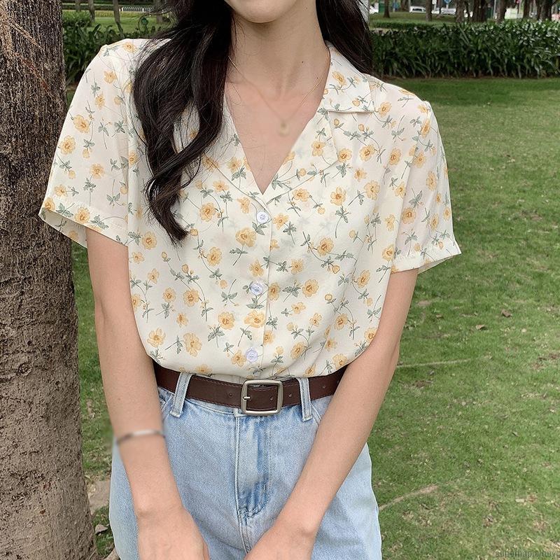 Áo Nữ Tay Ngắn In Hoa Thời Trang Thanh Lịch