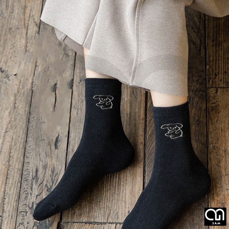 Tất Vớ Cổ Cao Nam Nữ Tone Màu Đen Họa Tiết Động Vật Dễ Thương Thời Trang Unisex Đẹp Vải Cotton