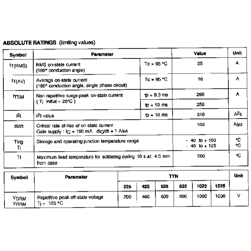 TYN1225 SCR 25A 1200V Tháo Máy