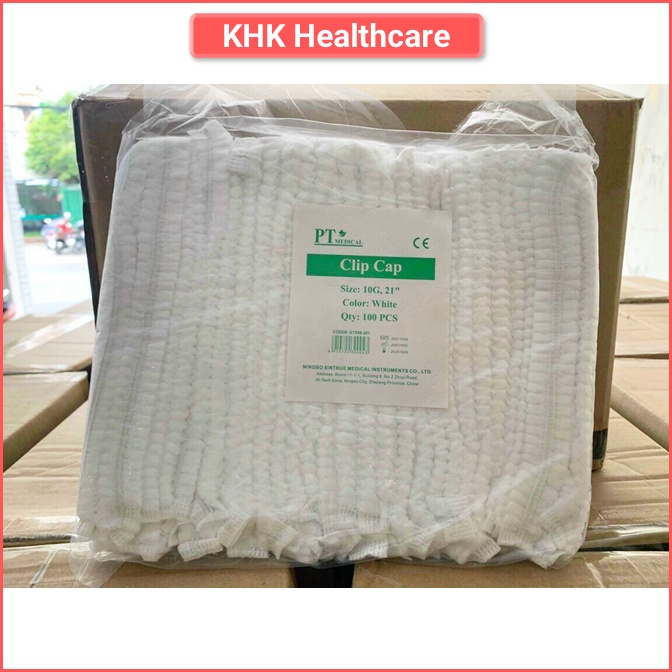 Bịch 100 nón giấy trùm tóc PT Medical trắng/xanh an toàn vệ sinh trong y tế