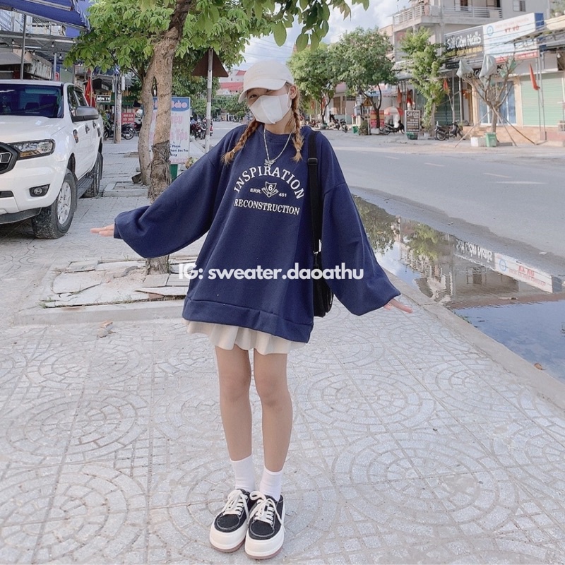 [ ẢNH THẬT ] ÁO SWEATER NỈ XANH THAN INSPIRATION FORM RỘNG TAY BỒNG | WebRaoVat - webraovat.net.vn