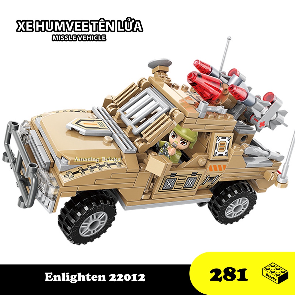 Đồ chơi Lắp ráp Xe Tên lưa Jeep, Enlighten 22012 Missle Humvee, Mô hình quân sự, Xếp hình thông minh