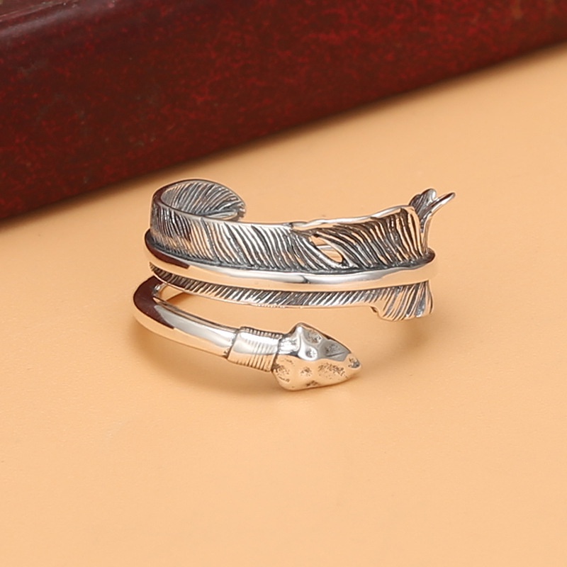 Nhẫn Hở Hình Chiếc Lá/Mũi Tên/Lông Vũ Kiểu retro Nhật Bản Cá Tính Cho Nam