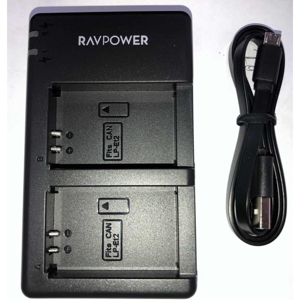 Bộ 2 pin 1 sạc máy ảnh RavPower cho Canon LP-E12