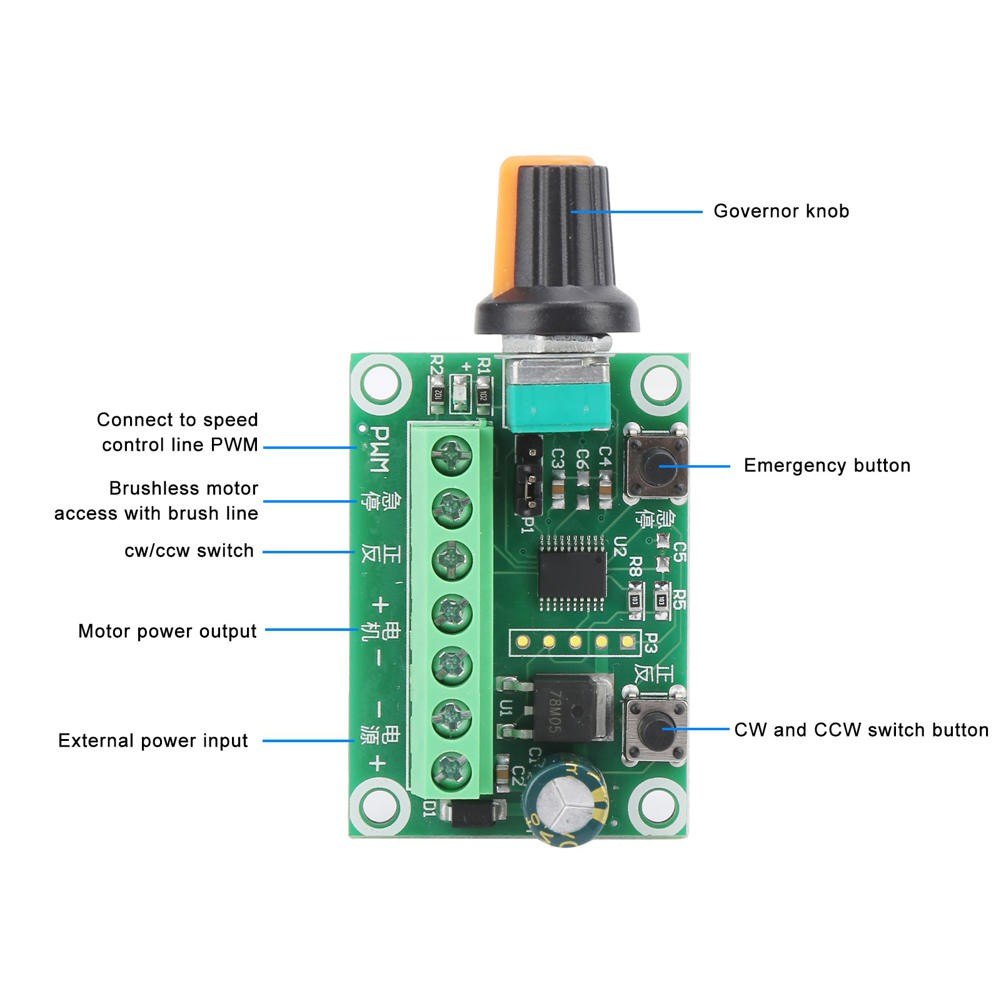 [Xiyijia] DC Brushless Motor Governor PWM Pulse Width Modulator CW CCW Stepless Speed Controller DC6‑30V