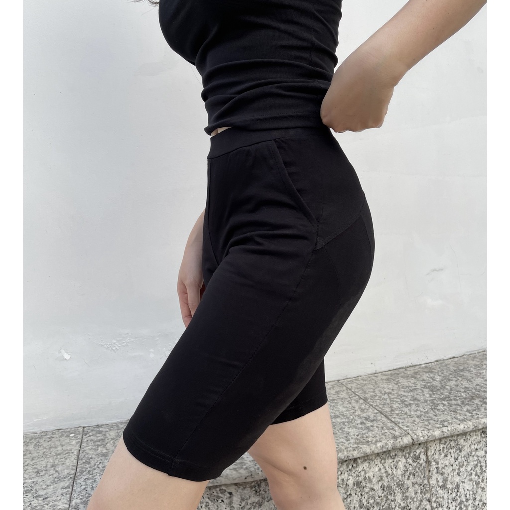 Quần legging nữ nâng mông lưng cạp cao vải thun dày dặn đùi ngố lửng ôm body bó mặc nhà tập gym | BigBuy360 - bigbuy360.vn