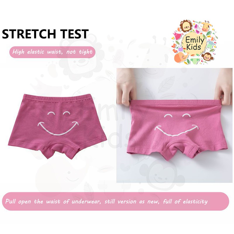 Bộ 5 Quần Lót Boxer Bằng Cotton Tinh Khiết In Họa Tiết Mặt Cười Thoải Mái Cho Bé Gái 3-12 Tuổi
