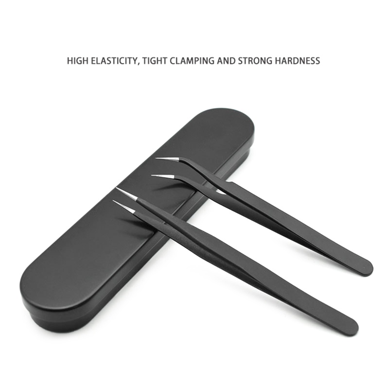 Set 2 Nhíp Gắp Lông Mi / Lông Mày Đầu Cong / Thẳng Độ Chính Xác Cao