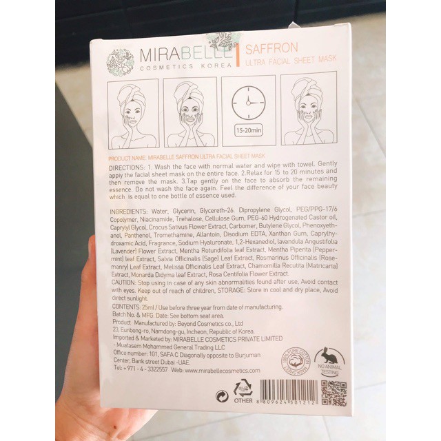 10 Miếng Mặt Nạ Giấy Saffron Mirabelle Ultra Sheet Mask 25ml Xuất xứ Hàn Quốc (dành riêng cho thị trường Dubai )