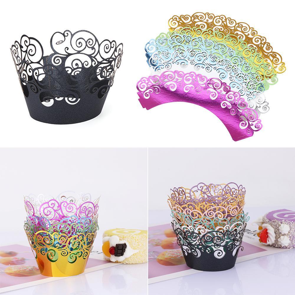 Set 12 Cốc Giấy Đựng Bánh Cupcake Muffin Thiết Kế Ren Đẹp Mắt Tiện Dụng Ốp