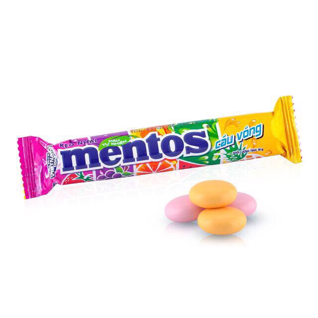 Lốc 16 thỏi tặng 2 viên kẹo nhai Mentos hương trái cây sắc cầu vồng