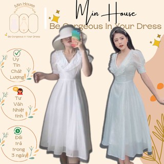 rẻ nhất shopee-Đầm trắng dự tiệc sang chảnh-váy trắng cổ sen,dáng xòe nhẹ siêu xinh,đi đám cưới,dự tiệc cuối năm