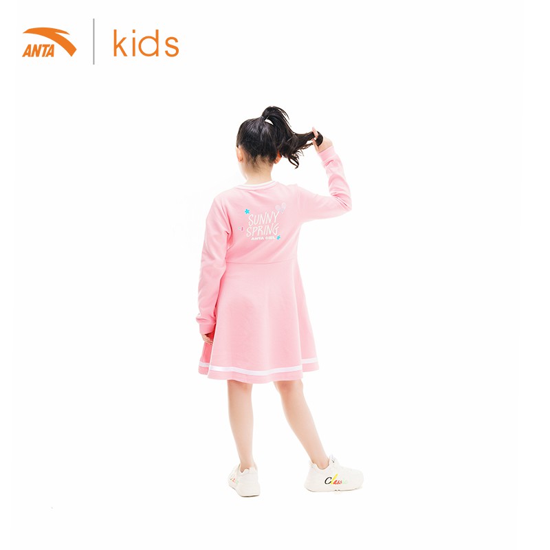 Váy liền dài tay bé gái Anta Kids 362017382-2, chất nỉ mỏng, mềm mịn