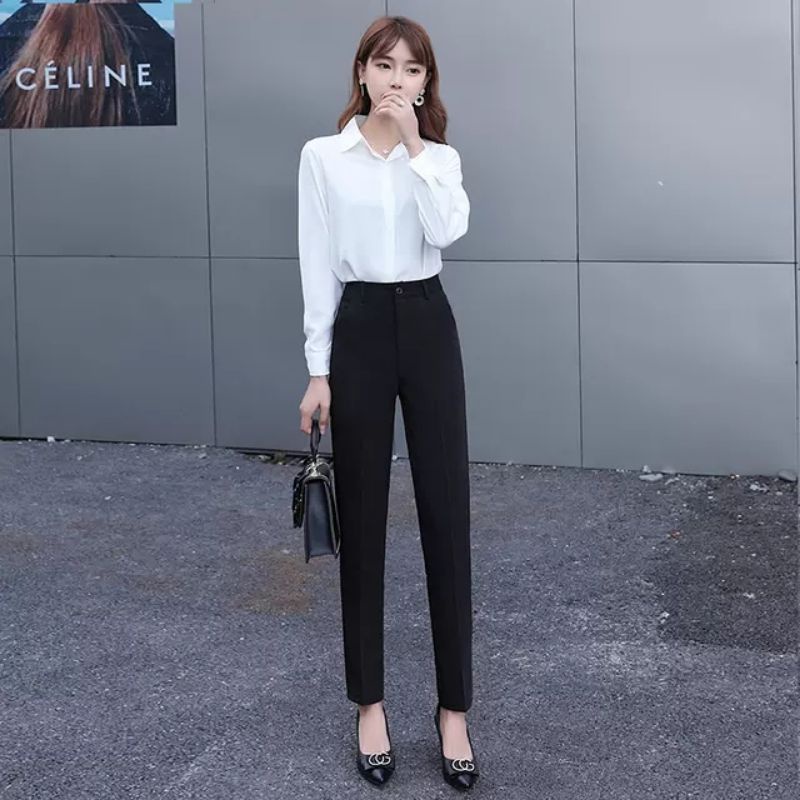 Quần tây ống đứng đi làm công sở nữ kiểu mới lưng cao màu đen dáng dài - Chất vải tuyết mưa đẹp - Phối đồ xinh