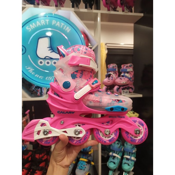 Giày patin Calary C3 hồng nữ tính, đáng yêu, nhựa đúc toàn thân a