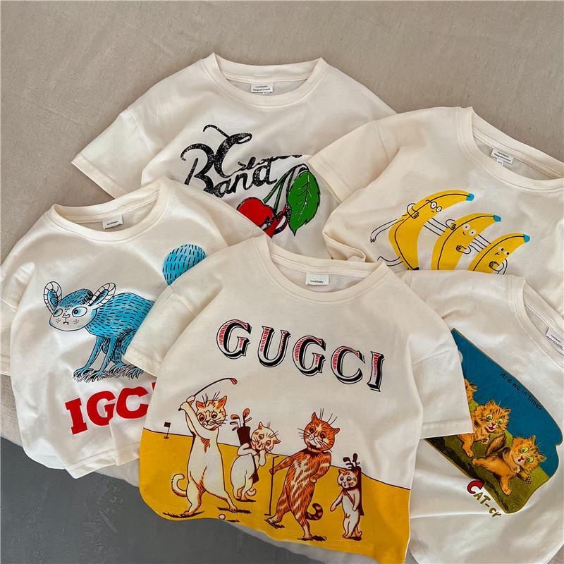Hàng Mới Về Áo Thun 100% Cotton Tay Ngắn In Họa Tiết Hoạt Hình Và Chữ Thời Trang Xuân Hè Cho Bé Trai Và Gái